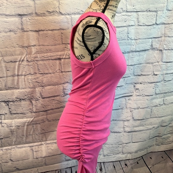 Michael Stars Fuchsia Ribbed Midi Dress Ruched Sides Size XS - Picture 3 of 6